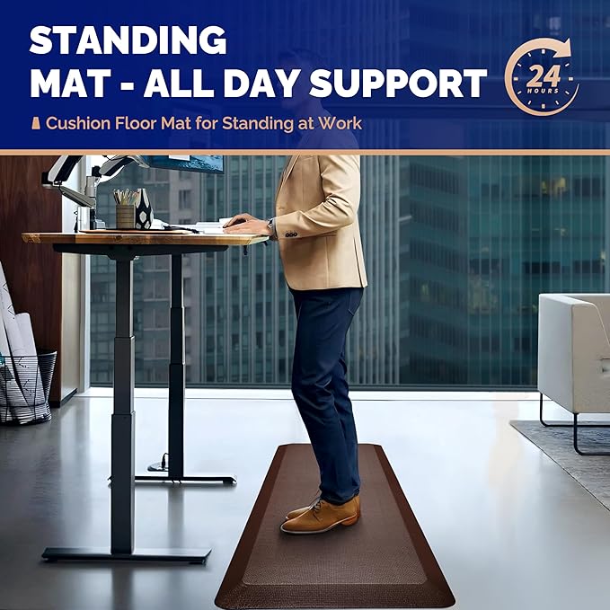 FEATOL Anti Fatigue Mat Floor Mat, Extra Thick Standing Office Desk Mat Memory Foam Cushioned Anti Fatigue Ergonomic Kitchen Mats Comfort Standing Pad NOT PVC 9/10 Inch Thick (20" x 39, Brown)