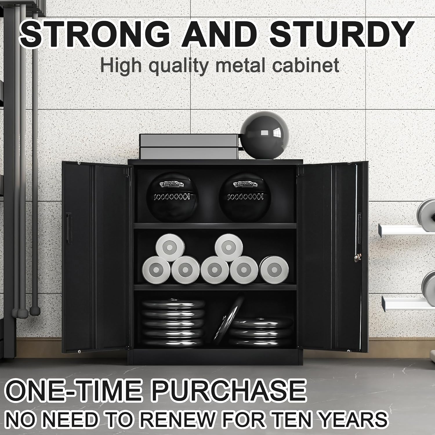 BESFUR Metal Garage Storage Cabinet 36"H, Steel Locking Cabinet with 2 Lockable Doors and 2 Adjustable Shelves easy to assemble for Home Office, Garage,School, Apartment, Warehouse, Utility Room,Black