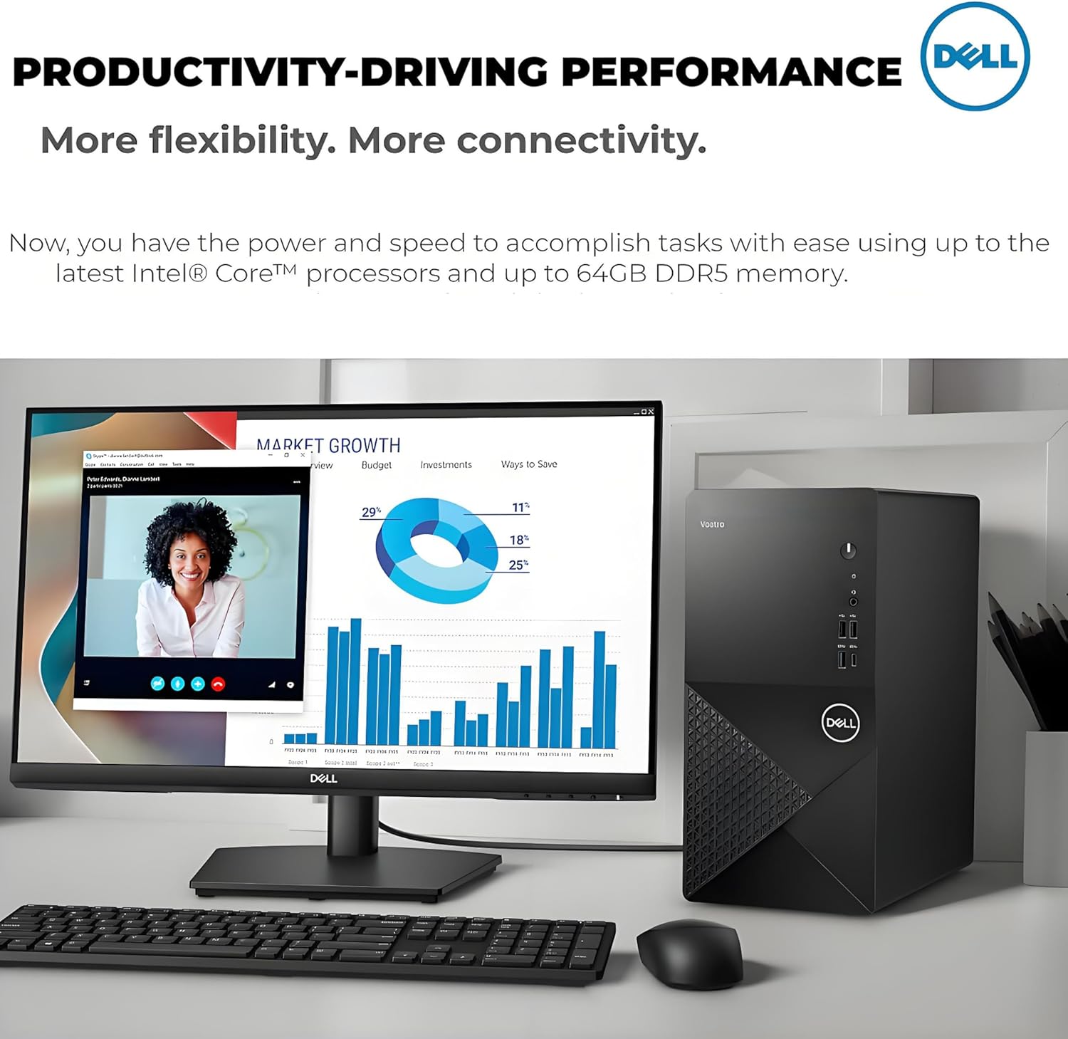 Dell Desktop Computers Tower PC for Home Business Student, 14th Gen Intel Core i5-14400 (Beat i7-13620H), 32GB DDR5 RAM, 1TB PCIe SSD, WiFi Adapter, DisplayPort, HDMI, Type-C, Windows 11 Pro