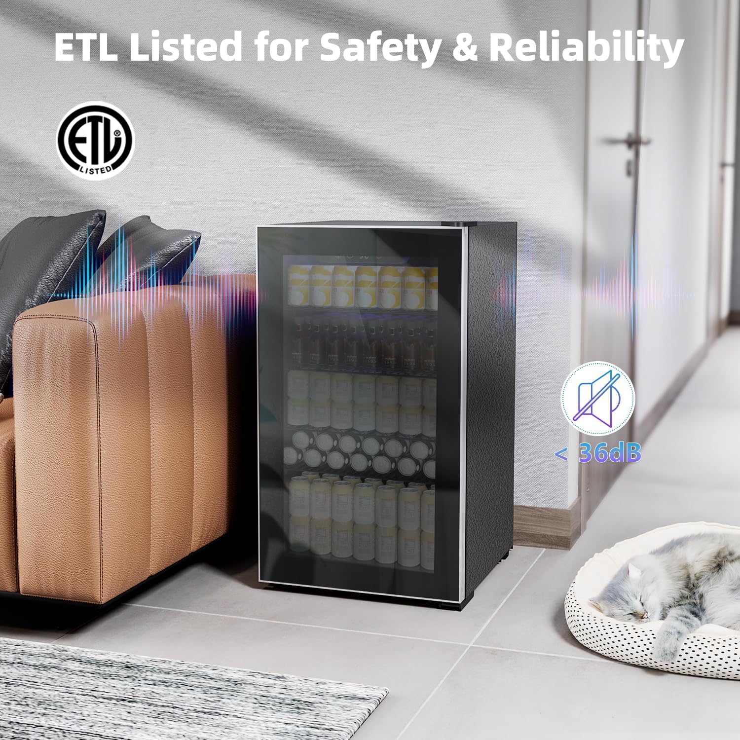 COWSAR Mini Fridge Cooler, 130 Can Beverage Refrigerator with Glass Door, ETL Approved Wine Fridge with Digital Temperature Control, LED Light, Reversible Door for Home, Office, Bar - 3.2 Cu.Ft