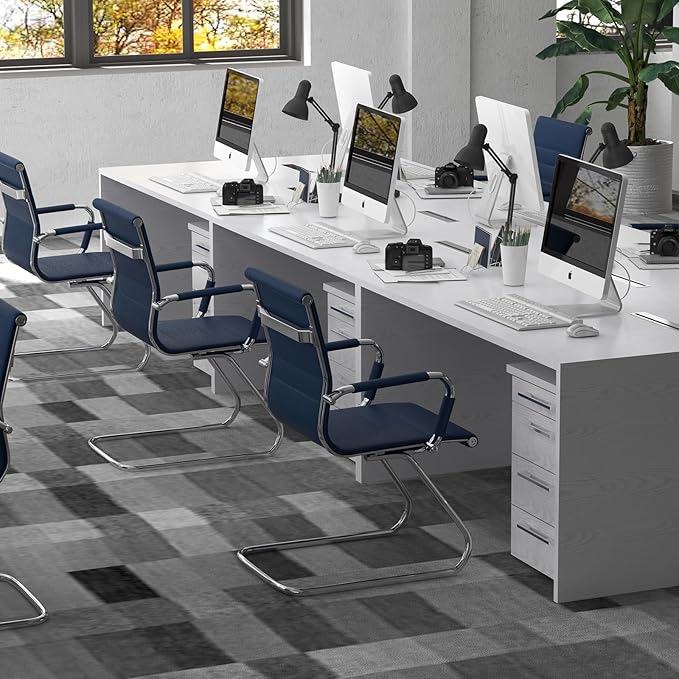 Reception Chairs Leather Conference Guest Chair Heavy Duty Back Support Office Chair, Set of 2 (Navy)