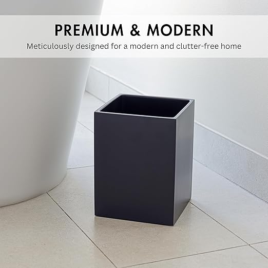 Matte Black Square Small Trash Can, 2 Gallons / 7.5L Garbage Can, Waste Basket for Home, Bathrooms, Office, Under Desk, Bedroom, Laundry Room, Kitchen, Kids Room, and Dorm