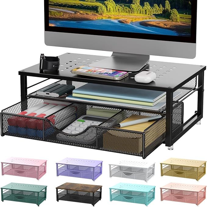 gianotter Computer Monitor Stand Riser, Desk Organizers and Accessories with Drawer, Office Desk Accessories & Workspace Desktop Organizers Storage for Classroom Office Supplies (Black)