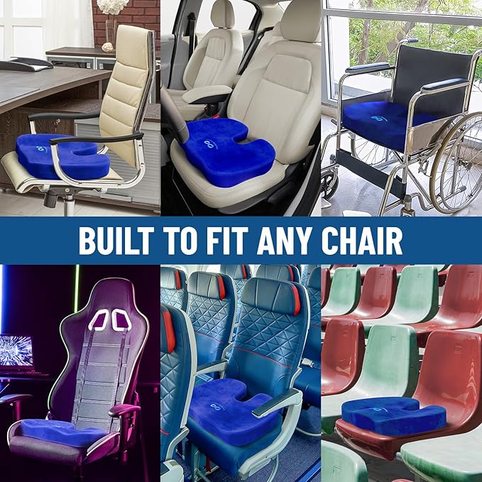 Everlasting Comfort Doctor Recommended Memory Foam Seat Cushion for Office Chairs & Car Seat - Ergonomic Office Desk Accessories for Tailbone Pain Relief, Sciatica & Back Support