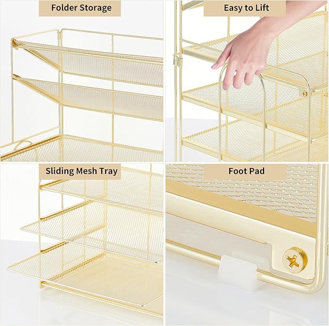 6-Tier Letter Tray Paper Organizer, Desk Organizers and Accessories, Desktop File Organizer, Office Desk Accessories for Office Supplies (Gold)