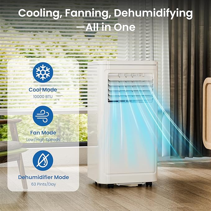 ZAFRO Portable Air Conditioners, 10000 BTU, 3 in 1 Portable AC Unit with Window Kits, Fan & Dehumidifier Modes, Cools up to 450 Sq.Ft, LED Display/Remote Control, 24H Timer for Living Room, Bedroom