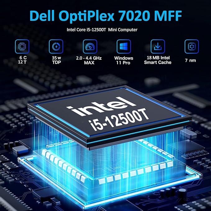 Dell Mini PC Computer, OptiPlex 7020 Micro Desktop pc for Bussiness & Home, Intel 6-Core i5-12500T (Beat i7-11700T), 16GB DDR5 RAM, 512GB PCIe SSD, WiFi 6E, HDMI + 2 DisplayPorts, Windows 11 Pro