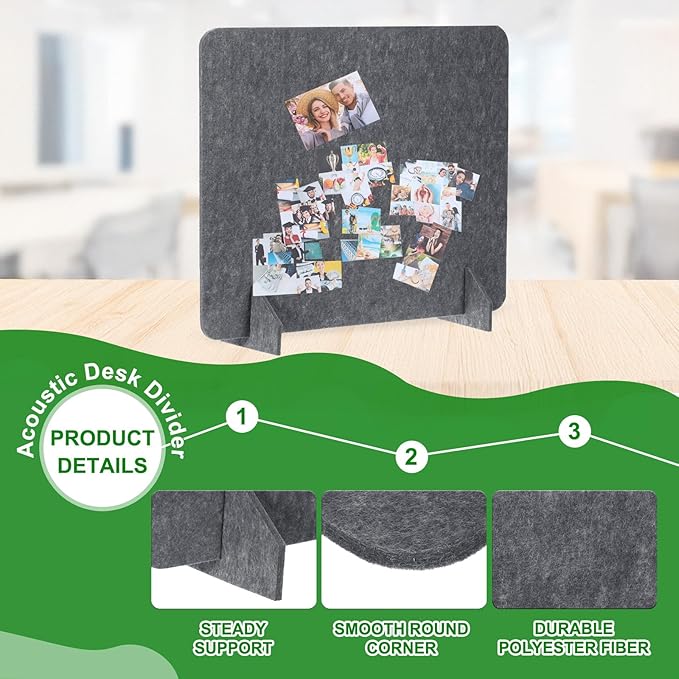 PATIKIL Desk Divider, 2 Set 24 x 24 Inch Acoustic Freestanding Desk Divider Desk Privacy Panel with 4 Pcs Support Feet for Library Office Workstation, Dark Grey