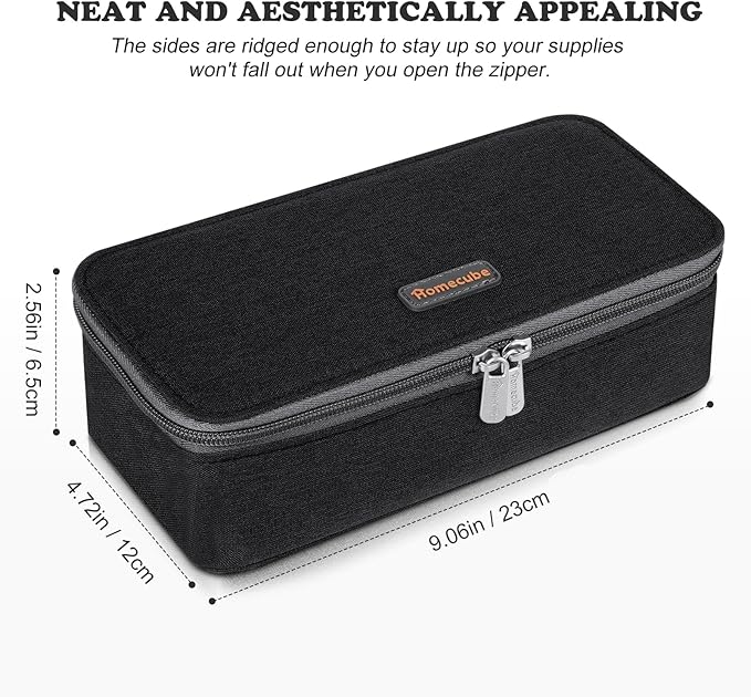 Homecube Capacious Pencil Case Marker Holder Pouch Desk Organizer Big Pencil Bag with Zipper Large Storage Box for College Middle School Office Supplies Stationery - Black