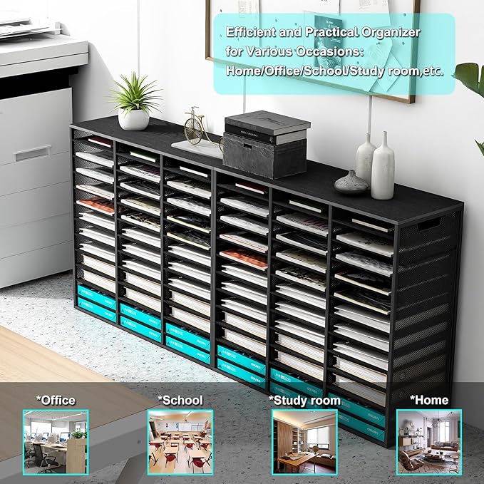 Mail Sorter Adjustable Countertop Mail Holder, Heavy Duty Literature Organizer, Student Mailbox for Classroom, Desktop Bill Paper Organizer for Office Home School, 36 Compartments, Black