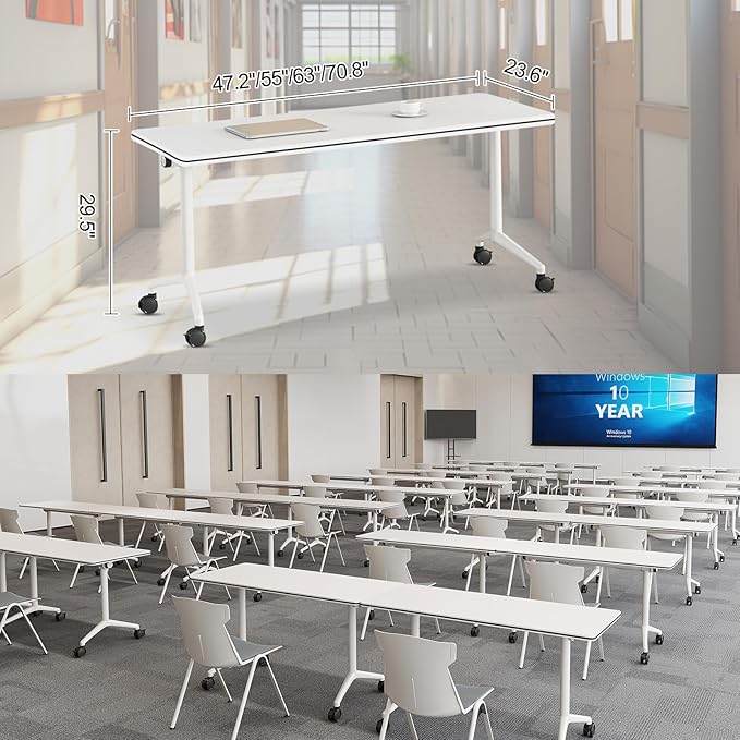 Folding Conference Room Tables 6 Pack, Foldable Modern Mobile Meeting Table Desk Training Table 6FT Large Rolling OfficeTable for Conference Training Classroom (6, 63" * 23.6" * 29.5")