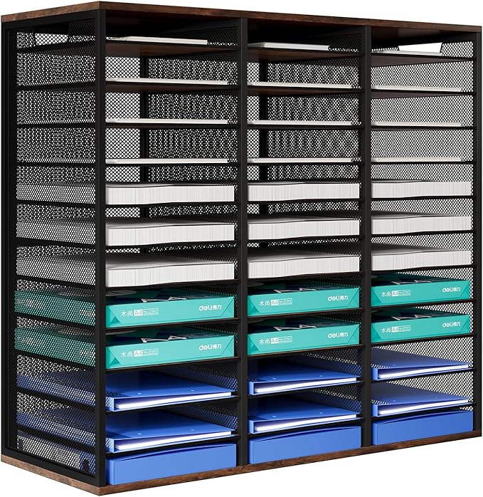 PAG Mass Mail Sorter - Adjustable Mail Holder, Countertop Literature Organizer, Student Mailbox for Classroom, Desktop Bill Paper Organizer for Office Home School, 36 Compartments, Brown