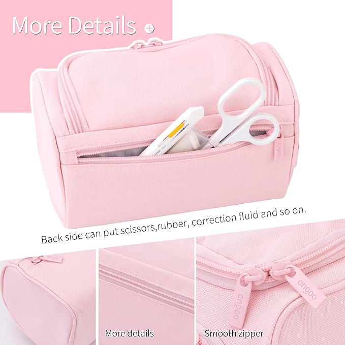 HVOMO Big Capacity Pencil Case High Large Storage Pouch Marker Pen Case Travel Simple Stationery Bag School College Office Organizer for Teens Girls Adults Student(Pink)