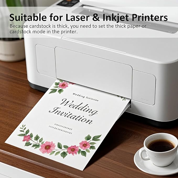 OcePor 200 Sheets White Cardstock 8.5 x 11, 92lb/250gsm Card Stock Paper, Thick Printer Cardboard Paper, Heavy Cardstock for Invitation, Resume, Certificate, Business Cards, Office