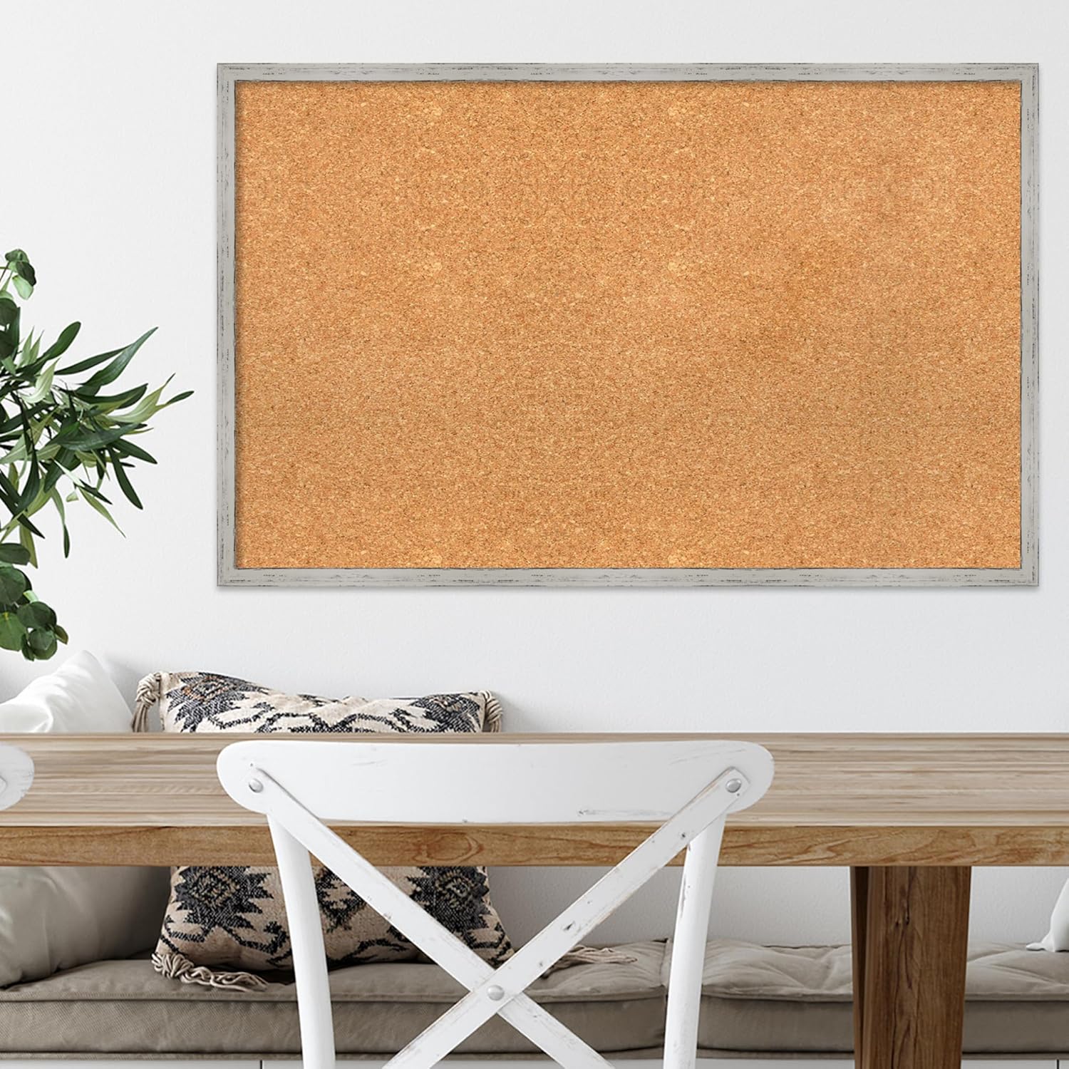 Amanti Art Natural Cork Board for Wall, 21x33 Vision Board with White Frame, Large Corkboard Office Decor for Home Organization, Cottage Corkboard Pinboard to Display Items for Home Organization in