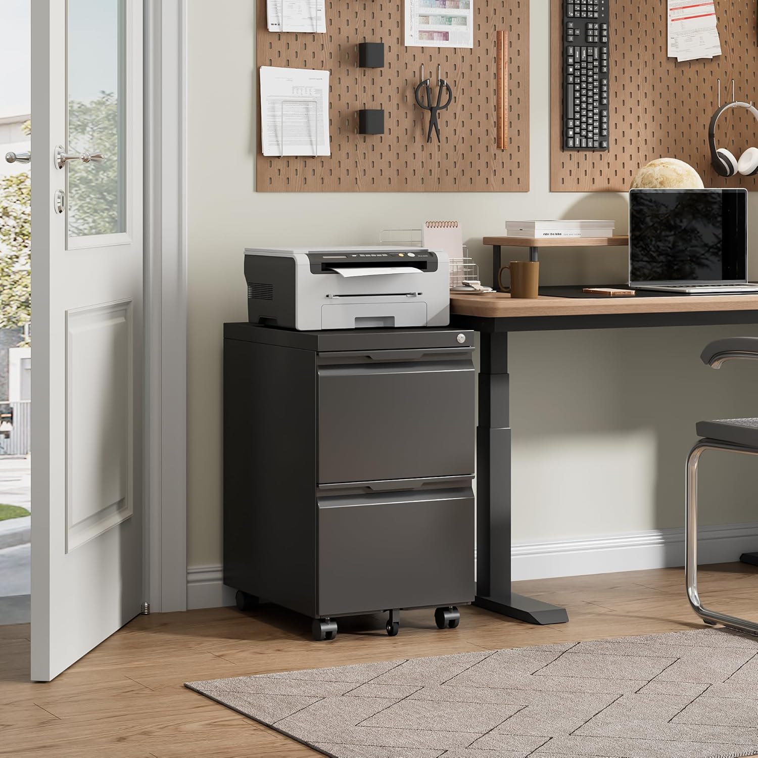 Bestoo 2 Drawer Metal Mobile File Cabinet, File Cabinet on Wheels with Lock for Letter/Legal/A4 File Under Desk, Metal Rolling File Cabinets for Home Office(Black)