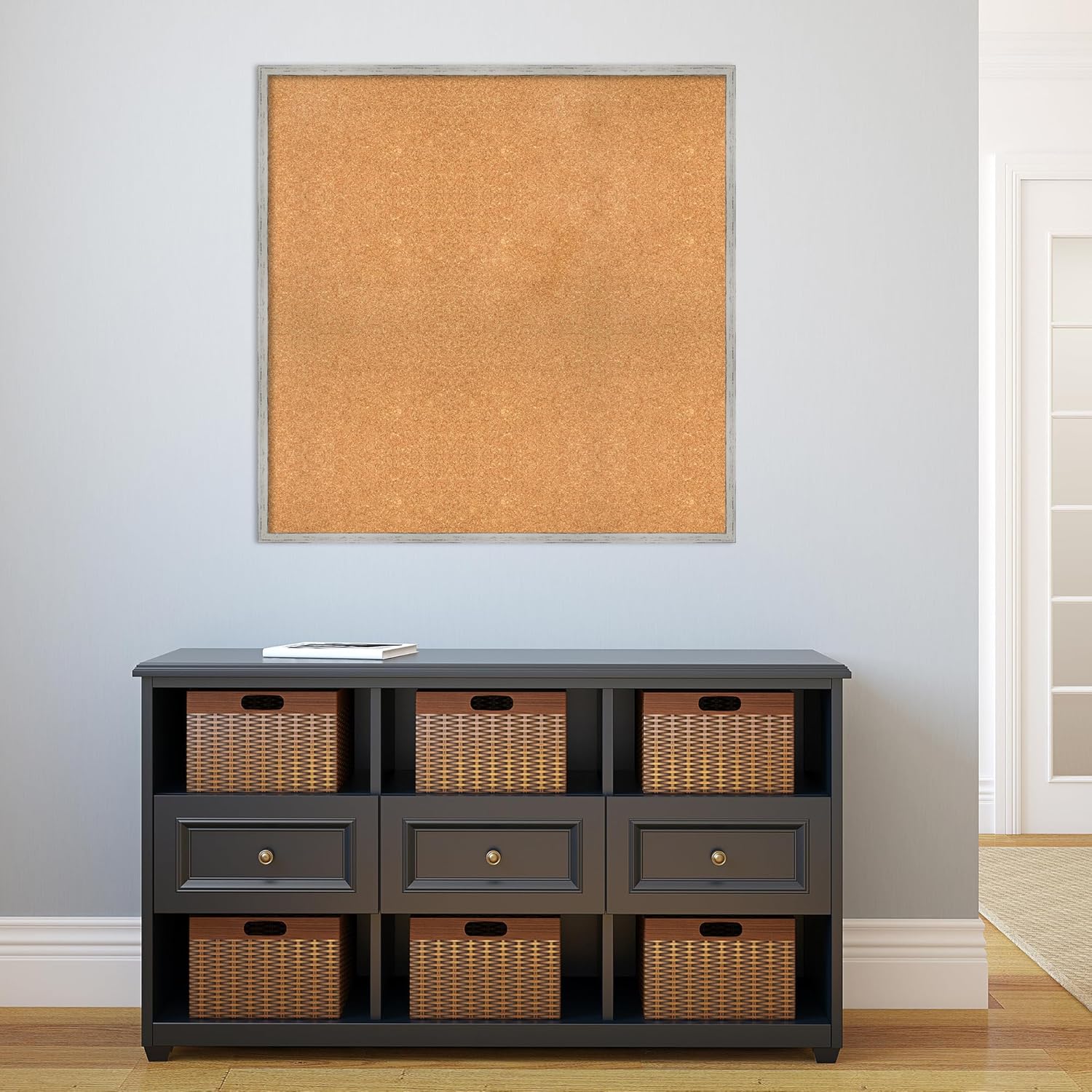 Amanti Art Natural Cork Board for Wall, 35x35 Vision Board with White Frame, Oversize Corkboard Office Decor for Home Organization, Cottage Corkboard Pinboard to Display Items for Home Organization