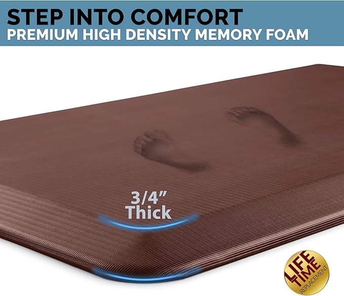 ComfiLife Anti Fatigue Floor Mat – 3/4 Inch Thick Kitchen Mats for Floor, Standing Desk Mat, Kitchen Rug – Comfort at Home, Office – Durable – Stain Resistant – Non-Slip Bottom (20" x 39", Brown)