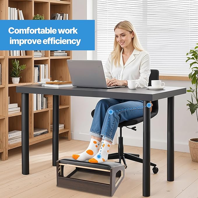 Ergonomic Foot Rest, 4 Adjustable Height Foot Stool,Footrest Under Desk, Soft Cushions, Foot Rest Office,Improving Posture, Promoting Blood Circulation(Espresso)