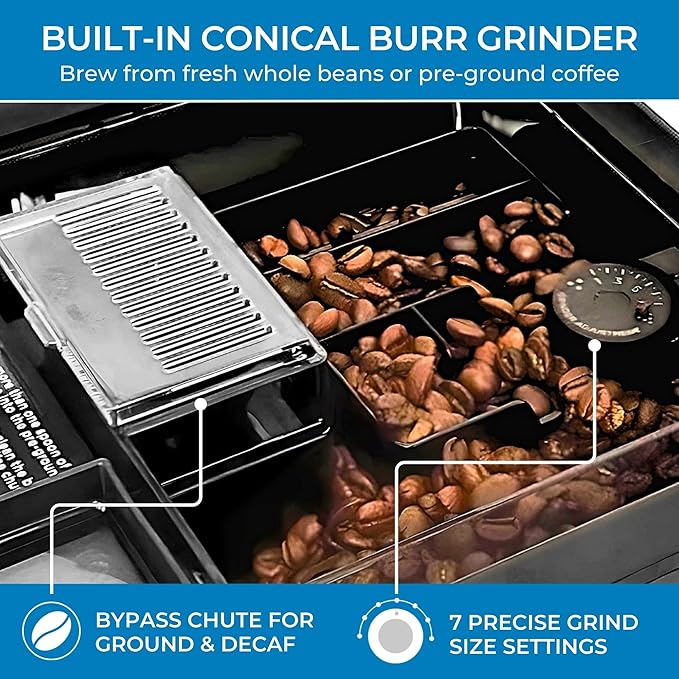 Koolatron Kenmore Espresso Machine – All-In-One Fully Automatic Coffee Maker With Auto Tamper, Descaler, Milk Steamer & Frother, Bean Grinder, Professional Barista Style Cappuccino, Cafe Latte, White