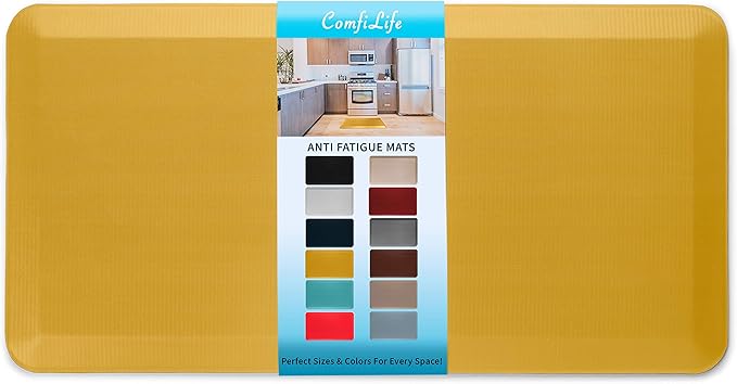 ComfiLife Anti Fatigue Floor Mat – 3/4 Inch Thick Kitchen Mats for Floor, Standing Desk Mat, Kitchen Rug – Comfort at Home, Office – Durable – Stain Resistant – Non-Slip Bottom (24" x 70", Mustard)