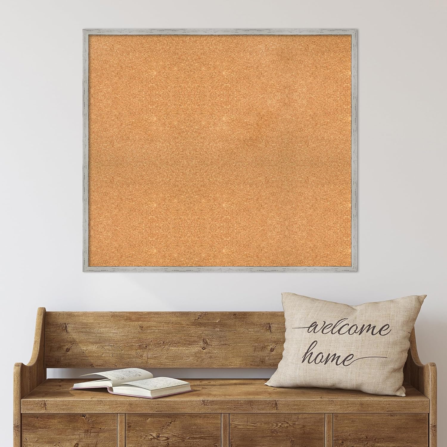 Amanti Art Natural Cork Board for Wall, 31x35 Vision Board with White Frame, Large Corkboard Office Decor for Home Organization, Cottage Corkboard Pinboard to Display Items for Home Organization in