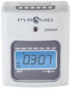 Pyramid Time Systems - Model 2500 Auto Aligning and Top Loading Time Clock [2500K1] Bundle Includes: Time Clock, 100 Time Cards, 2 Ink Ribbon cartridges, one 10 slot time card rack and 2 Security Keys