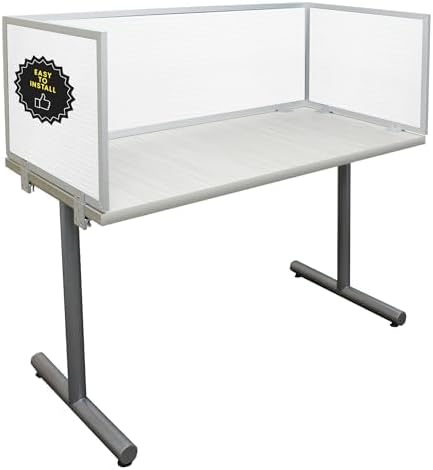 OBEX Polycarbonate Office Desk Mounted Privacy Screen Adjustable Table Top Panel Divider, Universal Aluminum Bracket-USA Made, 24" x 60", White