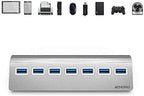 Achoro 7 Ports USB 3.0 Hub - Triangle Aluminum Alloy - High-Speed USB Port Expander - Compatible with PC, iMac, MacBook, Windows, Desktop, and More – Computer Multiple USB HUB (Silver)