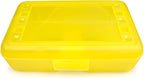 Craft County | Transparent Pencil Box | Colored Utility Box Storage Office Supplies Organizer | Yellow