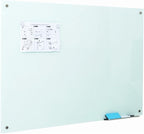 Magnetic Glass Writeboard 48"X36" Premium Tempered Dry Erase Boards Wall Mounted Frameless Whiteboard Bulletin Message Boards (White)