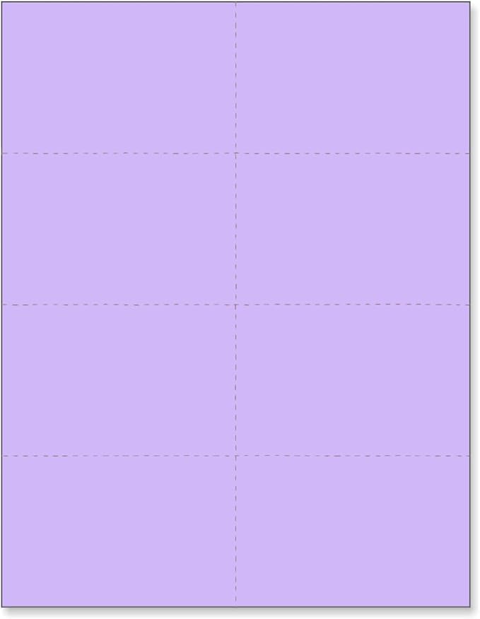 Limited Papers (TM) 8.5x11 Perforated Paper, 20/50 Pound, 75 GSM, Variety of Perforation Sizes and Colors, for Forms, Tickets, Postcards, Business Cards. (Lavender/orchid, 8 up)