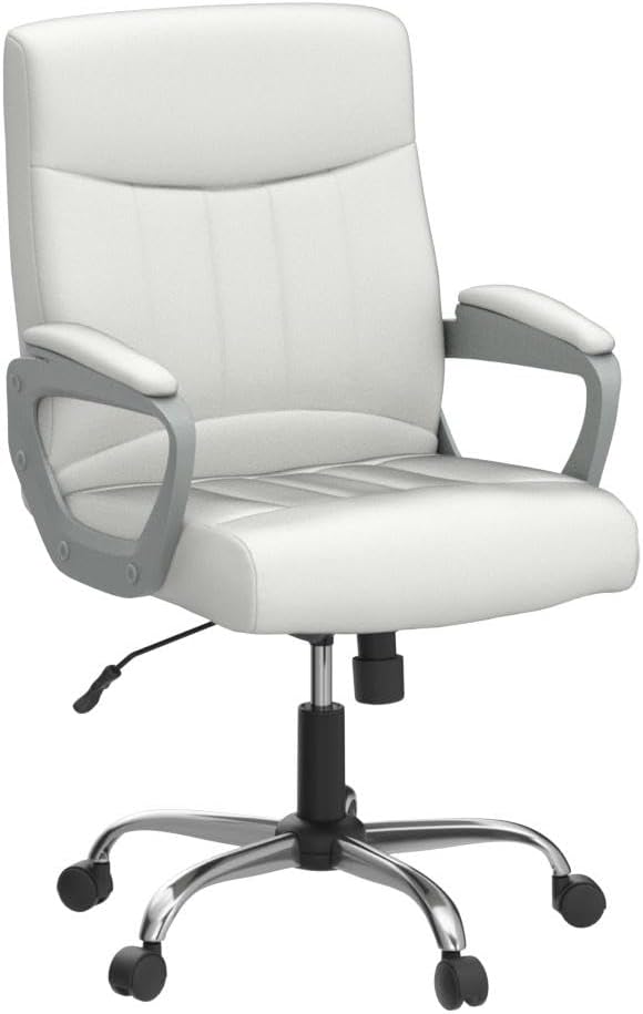 CLATINA Office Computer Desk Chair Executive Mid Back Chair Comfortable Ergonomic Managerial Chair Adjustable PU Leather Home Office Desk Chair Swivel, White 4PK