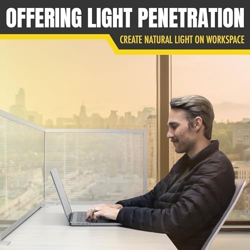 OBEX Polycarbonate Office Desk Mounted Privacy Screen Adjustable Table Top Panel Divider, Universal Aluminum Bracket-USA Made, 18" x 24", Translucent