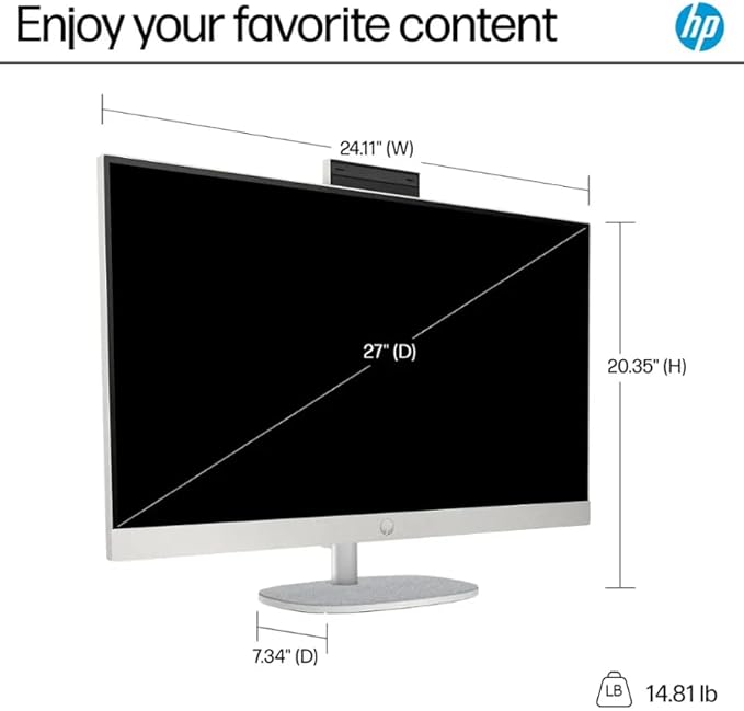 HP 27" FHD Touch-Screen All-in-One Computer, 12-Cores Intel Core Ultra 7, Windows 11 Pro with Microsoft Office Included, White (Non-Touchscreen, 64GB DDR5 RAM | 2.5TB Storage)