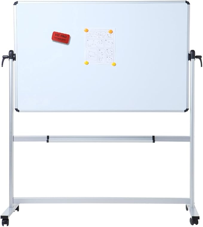 VIZ-PRO Double-Sided Magnetic Mobile Whiteboard, 60 x 36 Inches, Rolling Dry Erase Board Easel Stand on Wheels with Aluminium Frame for School Office Home 5' x 3'