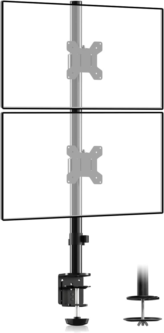 Suptek Dual LED LCD Monitor Stand up Desk Mount for 2 / Two Screens up to 32 inch Extra Tall 31.5" Pole Heavy Duty Fully Adjustable Stand Vertical Array (MD6802)