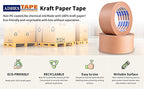 ADHES Heavy Duty Paper Packing Tape Kraft Paper Tape, Eco Friendly & Biodegradable, Writable & Uncoated Brown Packing Tape for Masking, Sealing, and Packaging Use, 2 Inch x 43 Yards, 3 Rolls