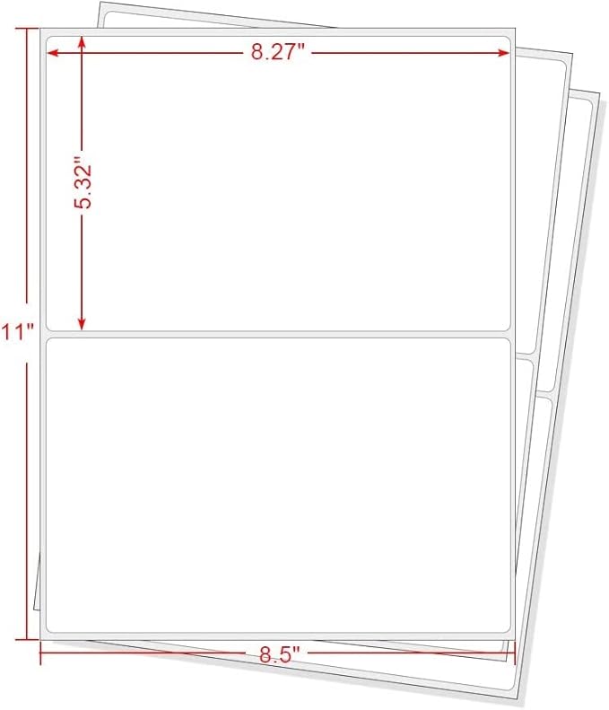 MFLABEL Half Sheet Shipping Labels 2-Pack (1000 Labels) - 8.5"x5.5" Round Corner for Laser/Inkjet Compatible Labels/Free Fragile Stickers