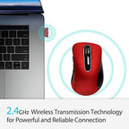 memzuoix 2.4G Wireless Mouse, 1400 DPI Mobile Optical Cordless Mouse with USB Receiver, Portable Computer Mice for Laptop, PC, Desktop, MacBook, 5 Buttons, Red