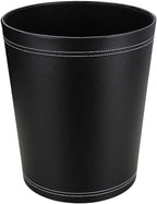 KINGFOM Classic Pu Leather Trash Can Wastebasket, Small Garbage Container Can for Bathrooms, Powder Rooms, Kitchens, Home, Office and and High Class Hotel Round Black