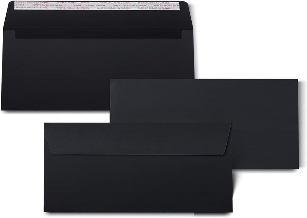 100Qty#10 Black Business envelopes 4.125x9.5In- windowless design 120GSM paper envelopes