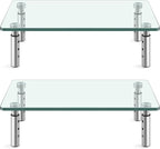 KKTONER GLASS Monitor Stand with Height Adjustable for Home Office 2 Pack Computer Monitor Riser PC Screen Riser for Desk Organzier Laptop