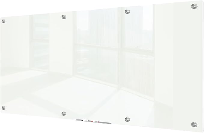 J&J worldwide Glass Dry Erase Board 8' x 4', Glass Whiteboard Magnetic, Large Frameless Glass White Boards for Walls, Includes Magnets, Marker Tray, Eraser for Office, Home, School