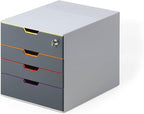 Durable VARICOLOR 4 Lockable Drawer Unit - Gray Desktop Filing Drawer Set with 4 Color Coded Draws - Letter Size Files - Top Draw is Lockable - Perfect for Storing Documents and Paper Work
