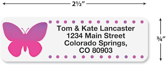 Watercolor Butterflies Rolled Personalized Return Address Mailing Labels with Dispenser, Set of 250, 5 Designs, Small ¾ x 2½ Inch Size, Custom Self-Adhesive Sticker Roll, by Colorful Images