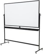 72" x 40" Height-Adjustable Mobile Whiteboard | Double-Sided Magnetic Dry Erase Board on 360° Rolling Stand | Large Reversible Black Whiteboard for Office, Classroom & Home