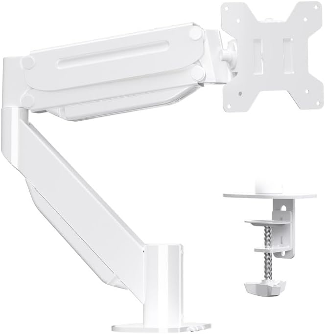 Suptek Single Monitor Mount,Ultrawide Monitor Arm Mount Single Desk Mount for 17 to 43 inch Curved Screen,Holds 28.6 lbs,Pneumatic Height,75/100 Vesa Mount,White(MD71MW)