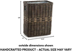 The Basket Lady Large Rectangular Wicker Waste Basket with Metal Liner, 14.5 in L x 9 in W x 18 in H, Antique Walnut Brown