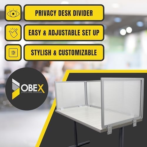 OBEX Polycarbonate Office Desk Mounted Privacy Screen Adjustable Table Top Panel Divider, Universal Aluminum Bracket-USA Made, 18" x 42", Translucent